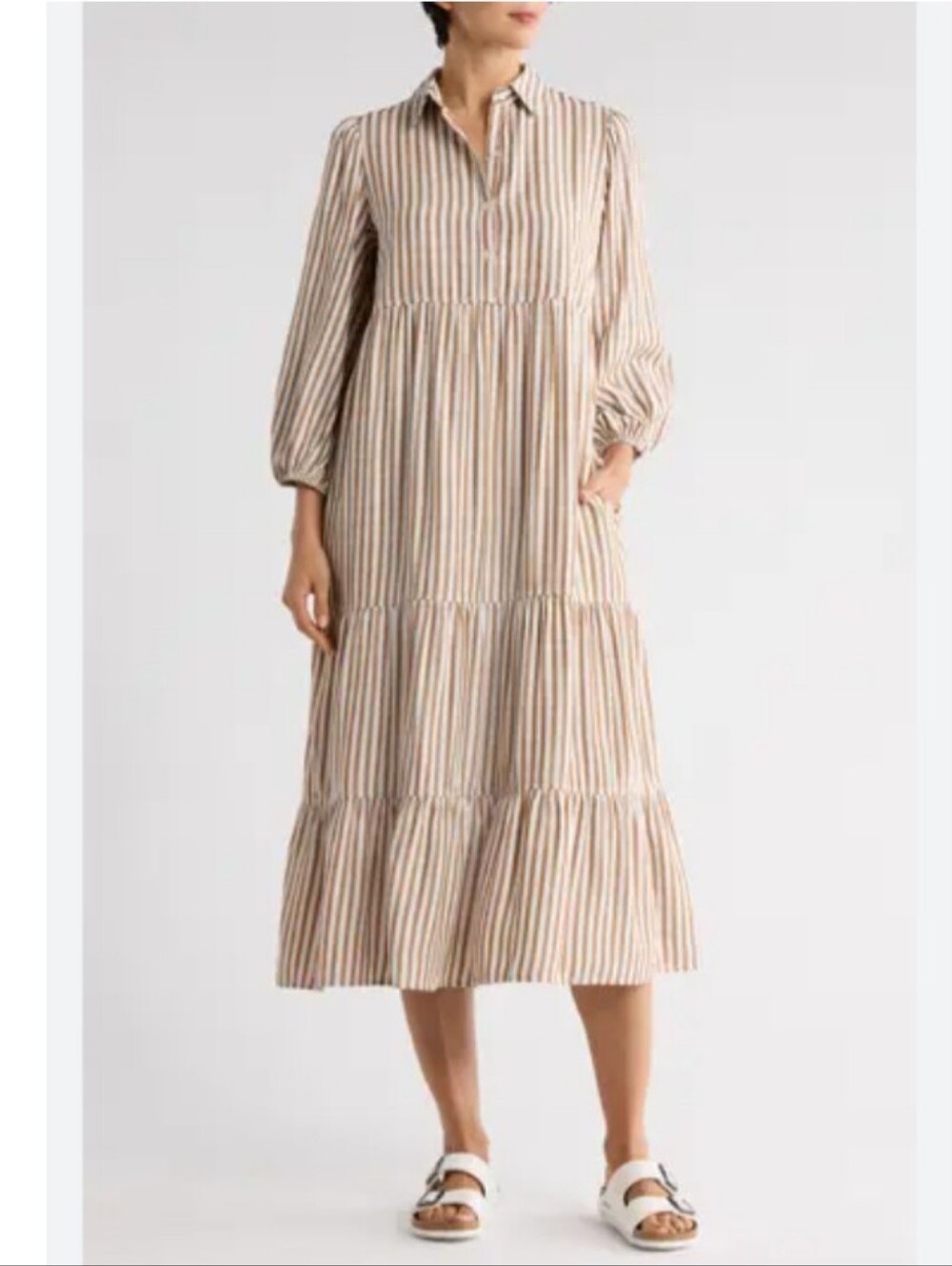 Max Studio Stripe Tiered Maxi Dress